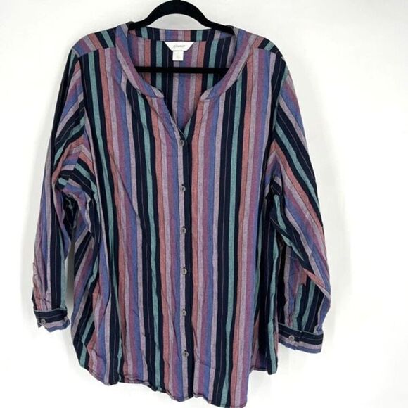 CJ Banks Women's Striped Button Front Groovy Tunic Blouse Multicolor Size 3X - Picture 1 of 9